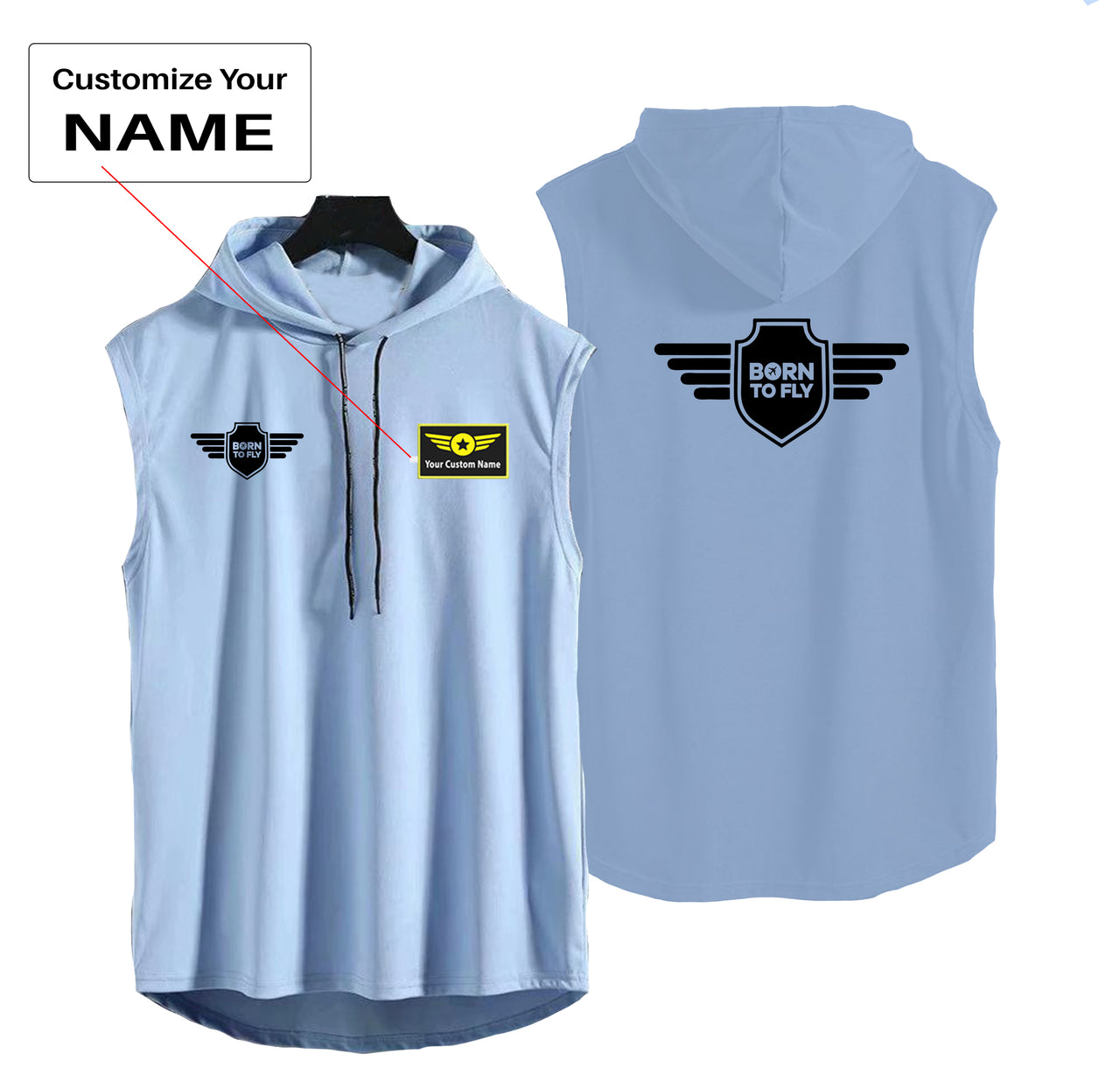 Born To Fly & Badge Designed Hooded Tank Tops