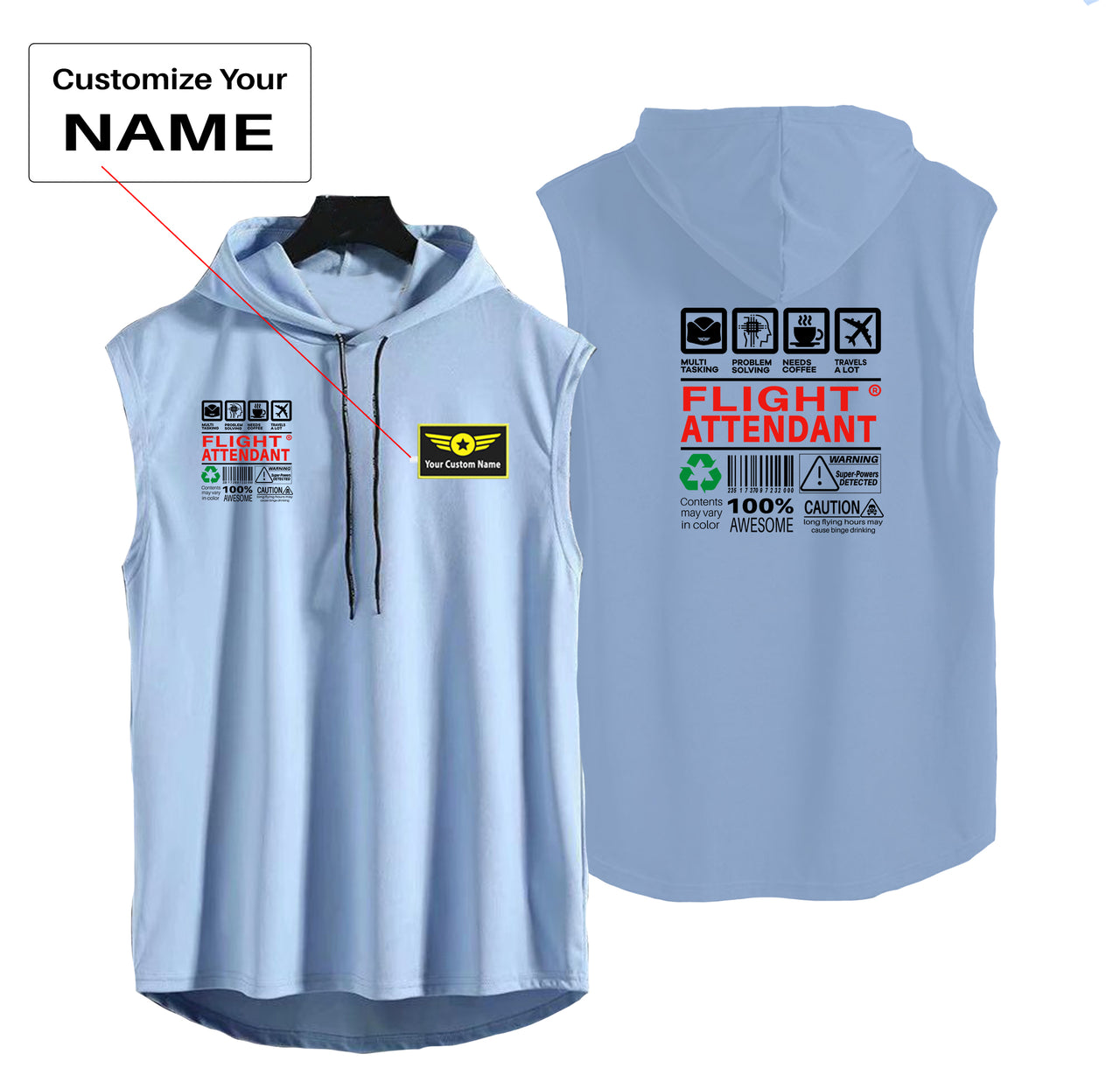 Flight Attendant Label Designed Hooded Tank Tops