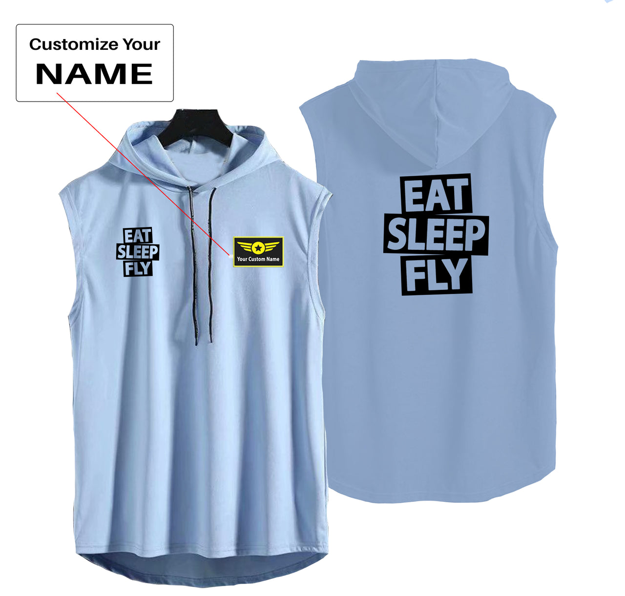 Eat Sleep Fly Designed Hooded Tank Tops