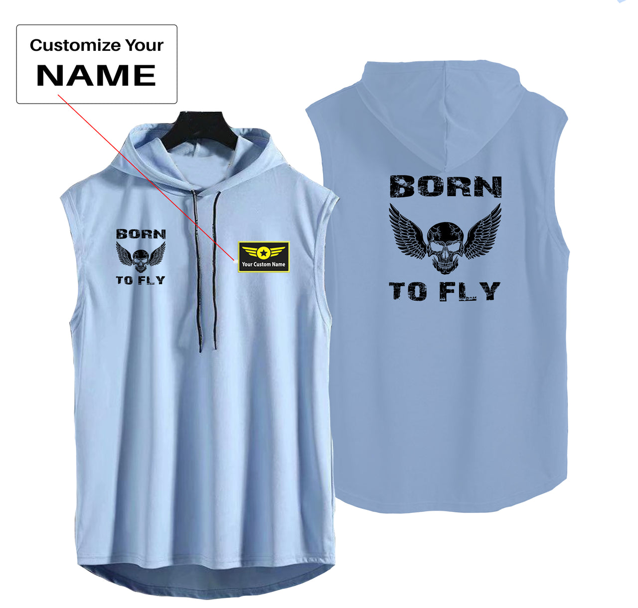 Born To Fly SKELETON Designed Hooded Tank Tops