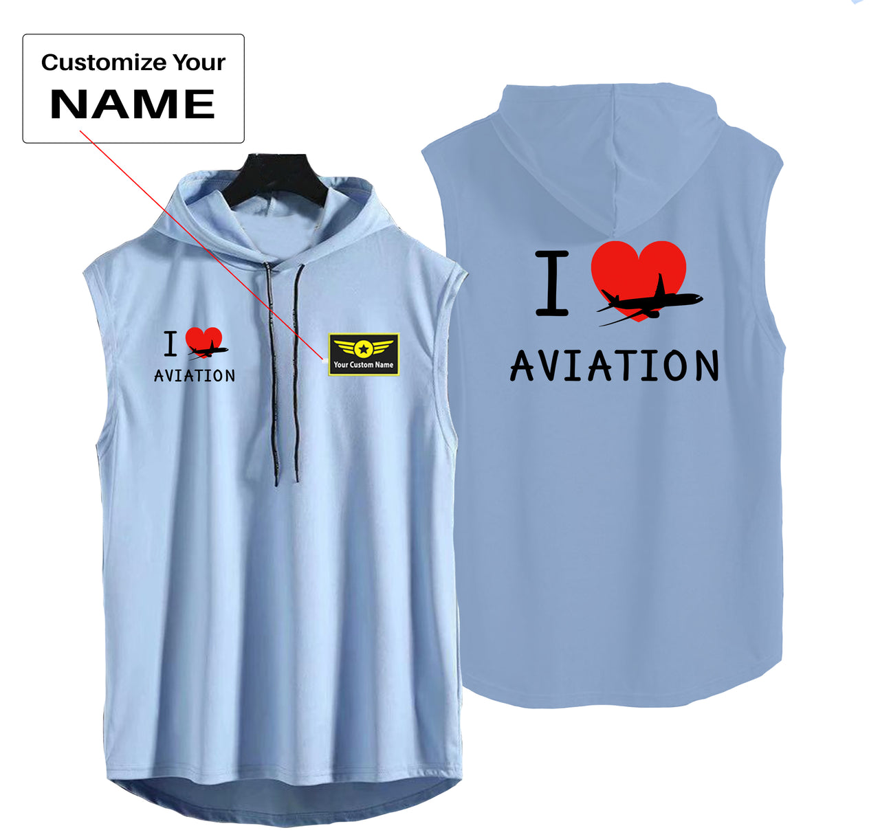 I Love Aviation Designed Hooded Tank Tops