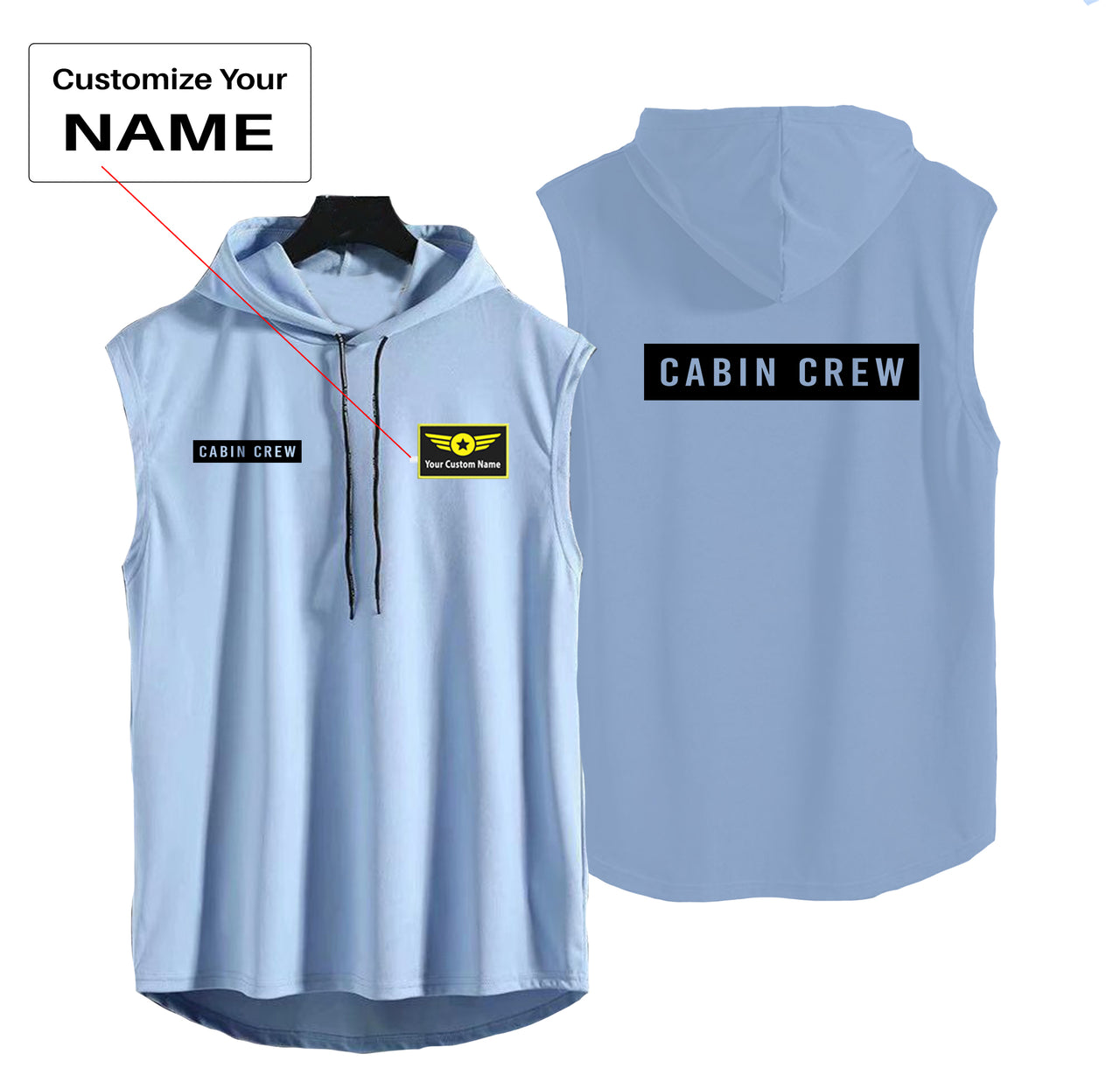 Cabin Crew Text Designed Hooded Tank Tops