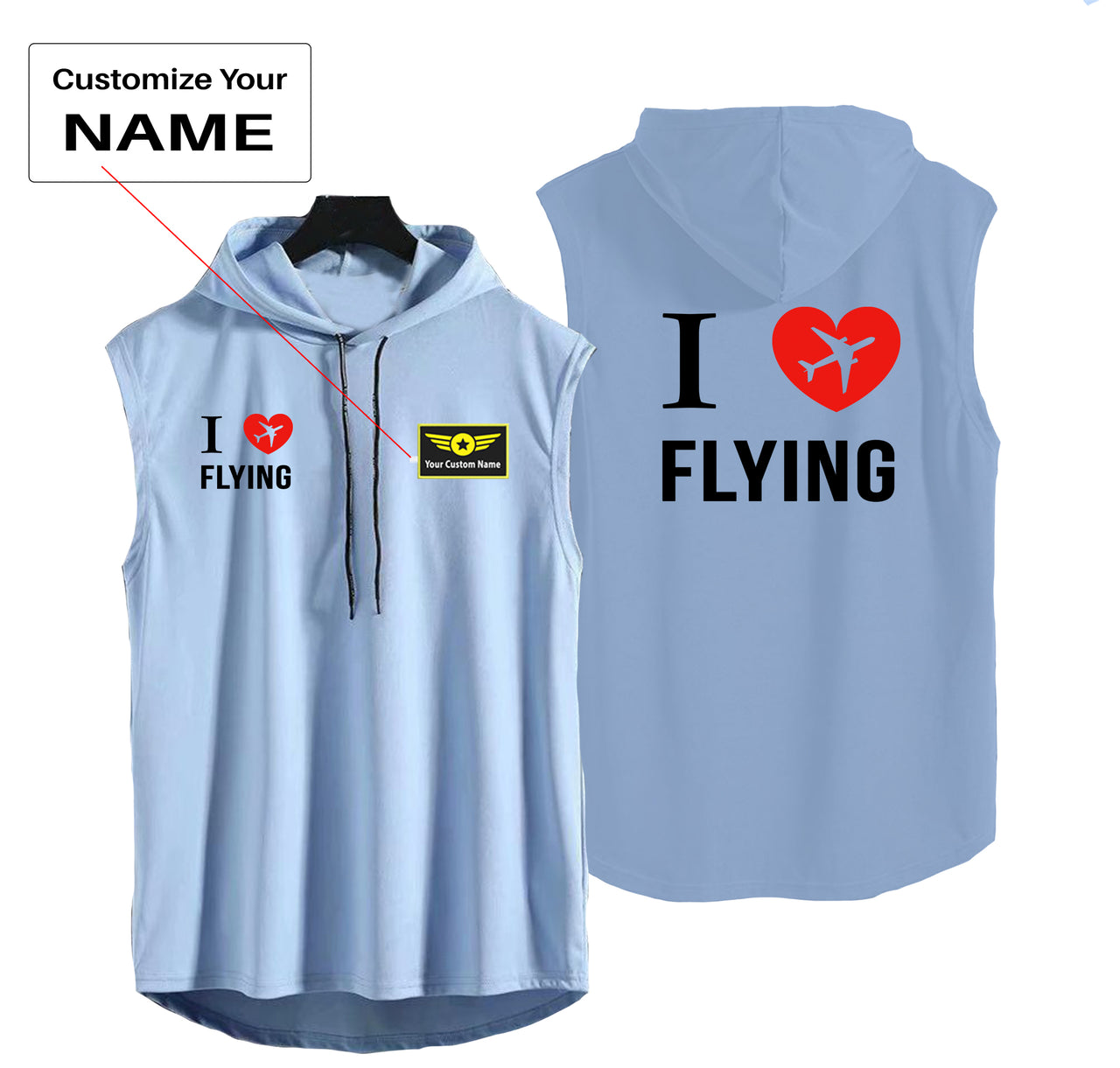 I Love Flying Designed Hooded Tank Tops