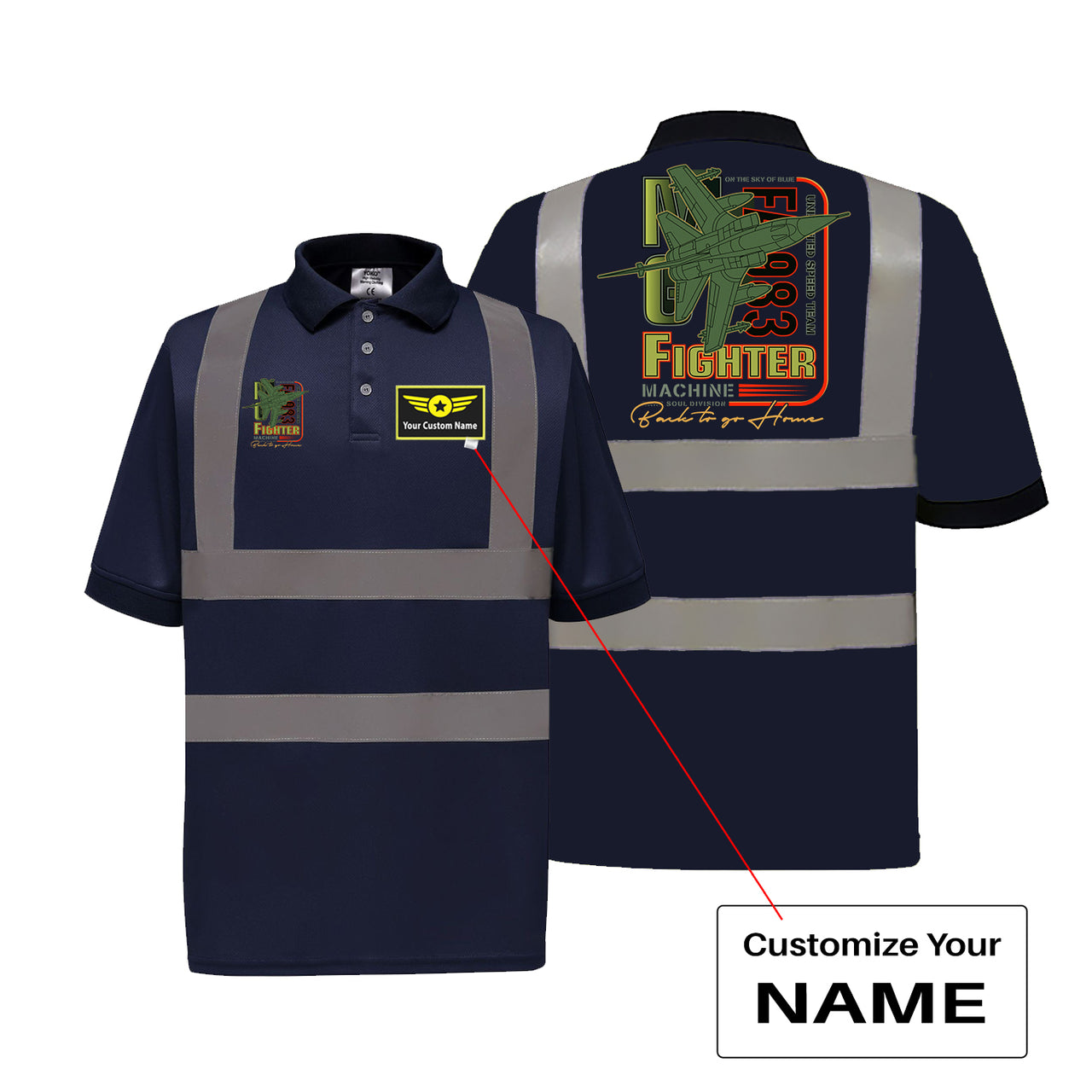 Fighter Machine Designed Reflective Polo T-Shirts