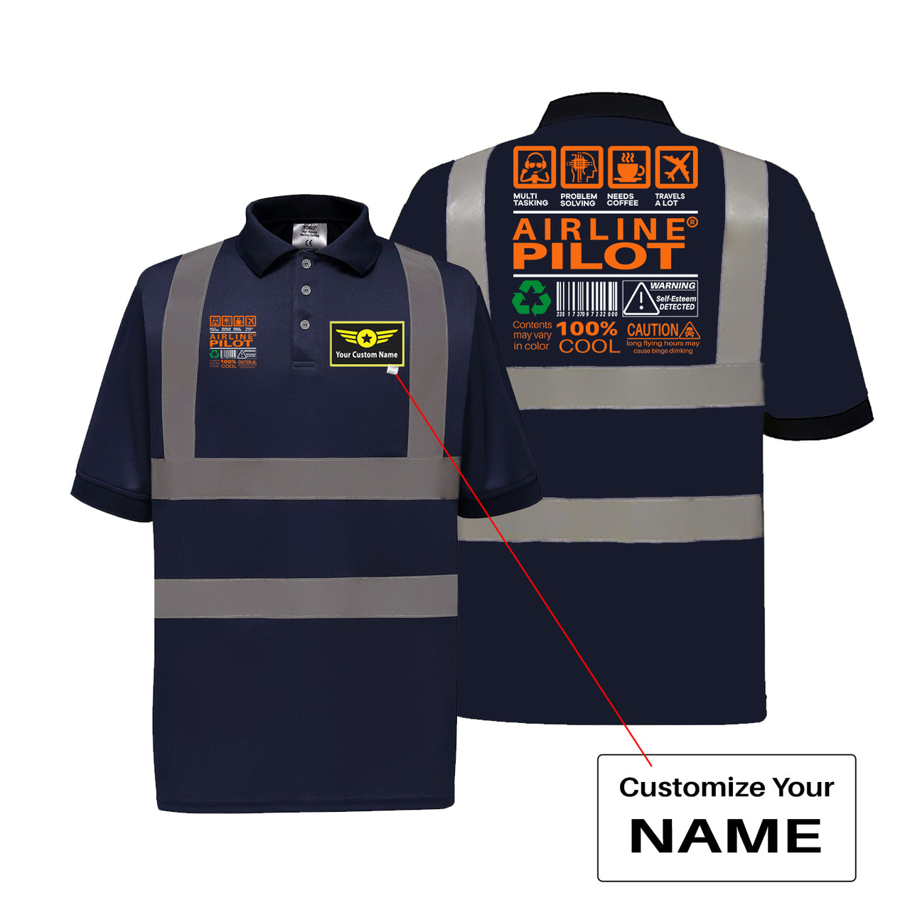 Airline Pilot Label Designed Reflective Polo T-Shirts