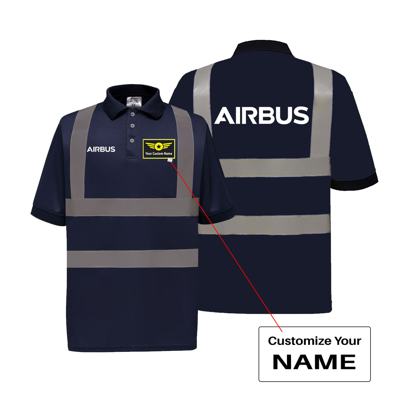 Airbus & Text Designed Reflective Polo T-Shirts