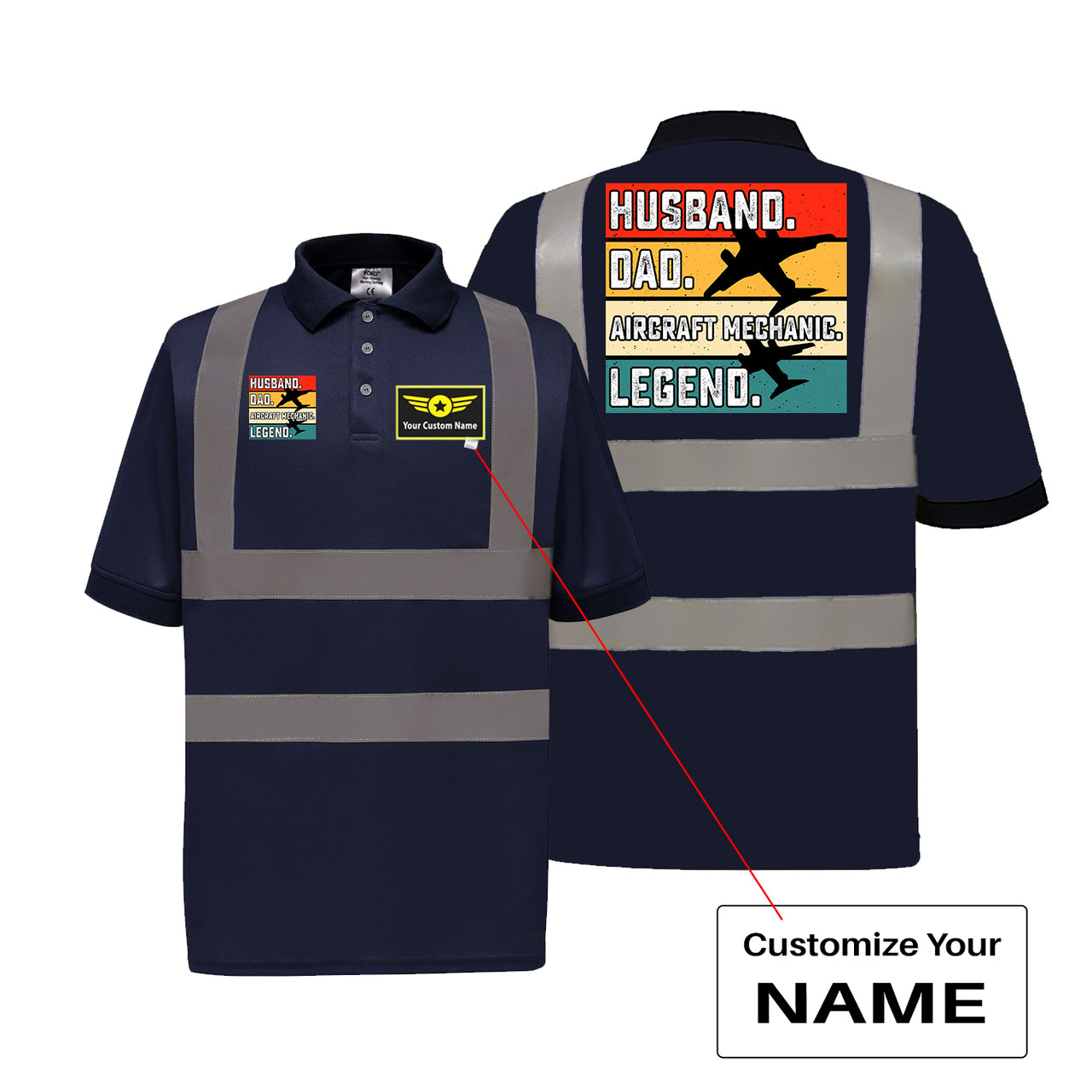 Husband & Dad & Aircraft Mechanic & Legend Designed Reflective Polo T-Shirts