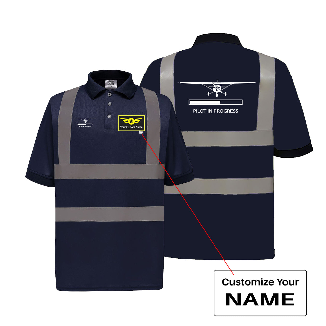 Pilot In Progress (Cessna) Designed Reflective Polo T-Shirts