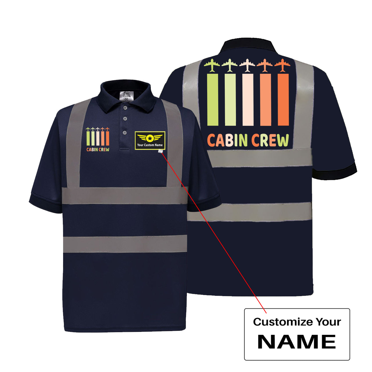 Colourful Cabin Crew Designed Reflective Polo T-Shirts