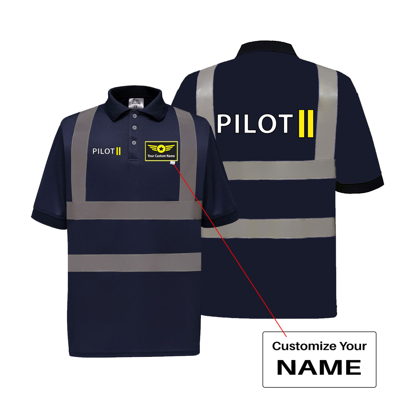 Pilot & Stripes (2 Lines) Designed Reflective Polo T-Shirts