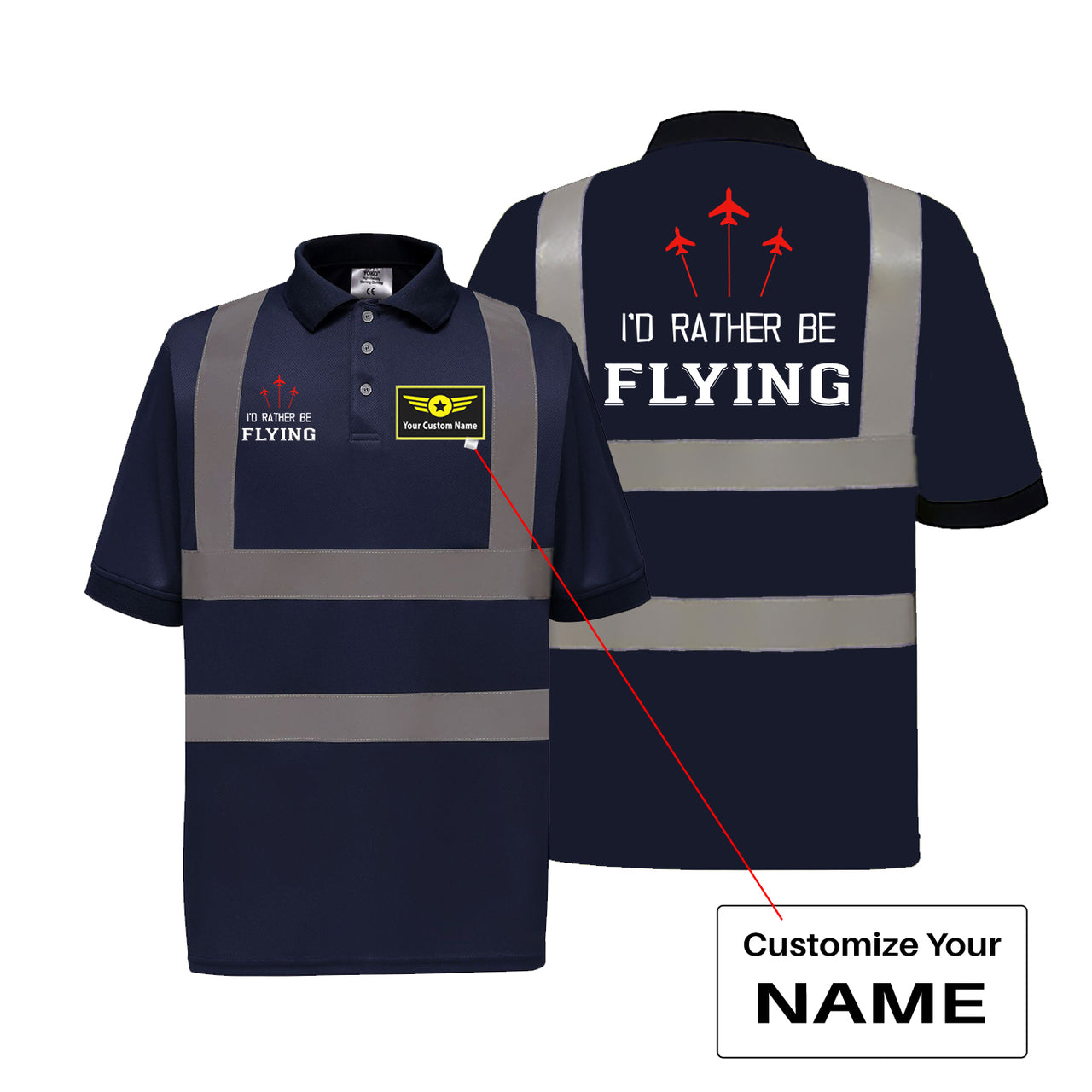 I'D Rather Be Flying Designed Reflective Polo T-Shirts