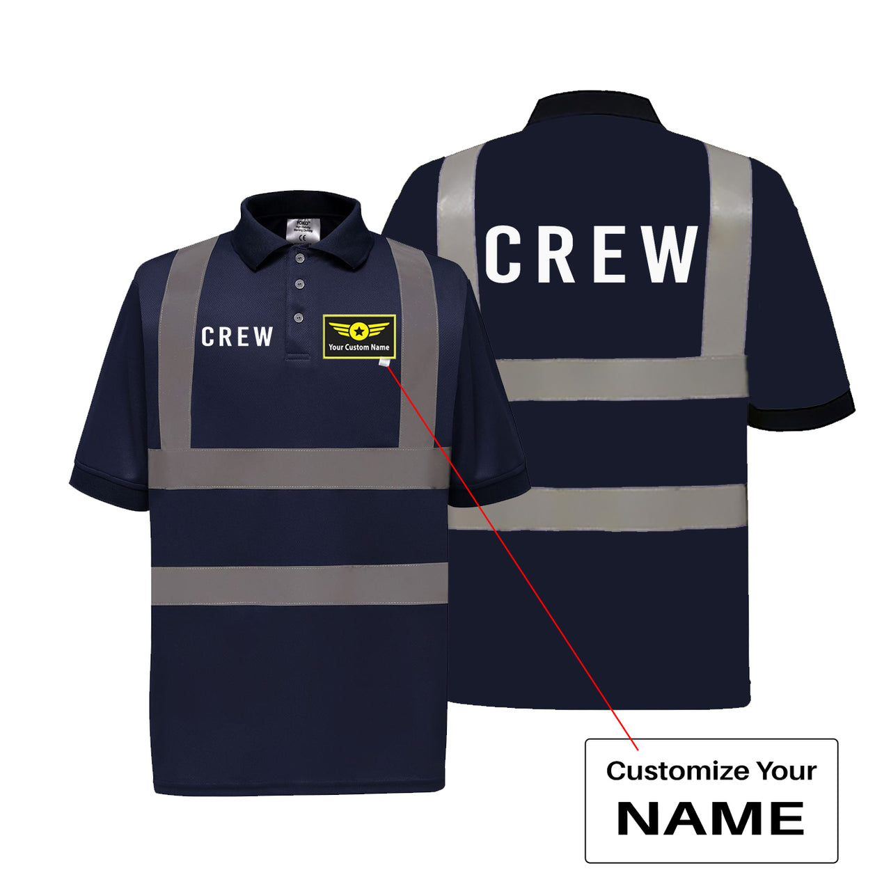 CREW & Text Designed Reflective Polo T-Shirts