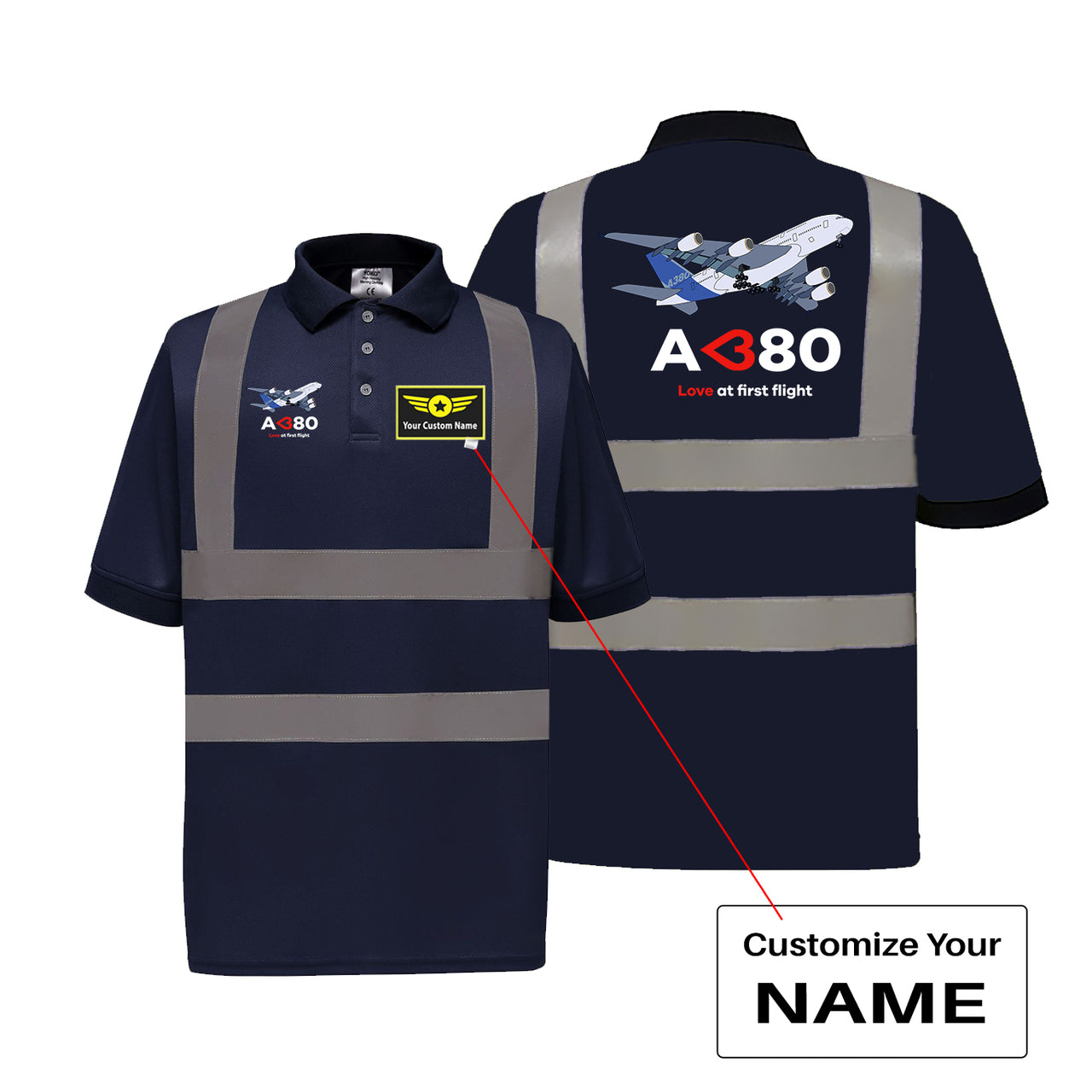 Airbus A380 Love at first flight Designed Reflective Polo T-Shirts