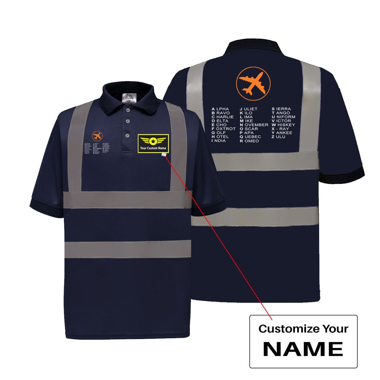 Aviation Alphabet 2 Designed Reflective Polo T-Shirts