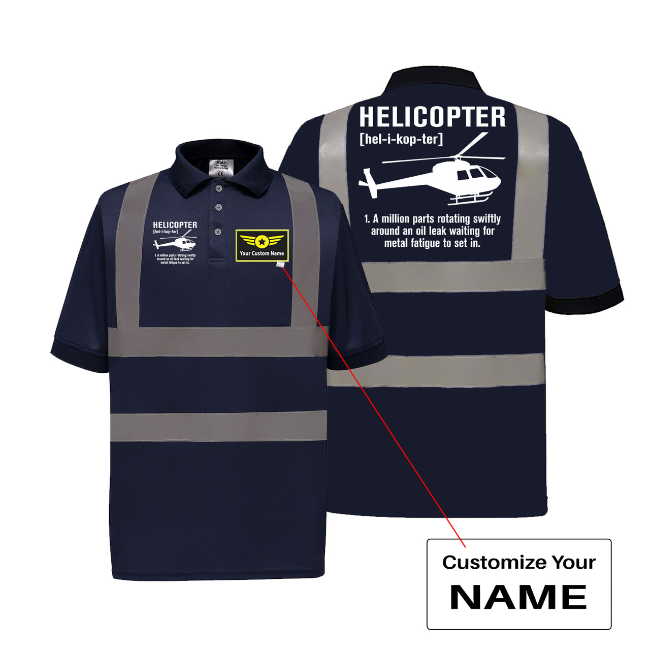 Helicopter [Noun] Designed Reflective Polo T-Shirts