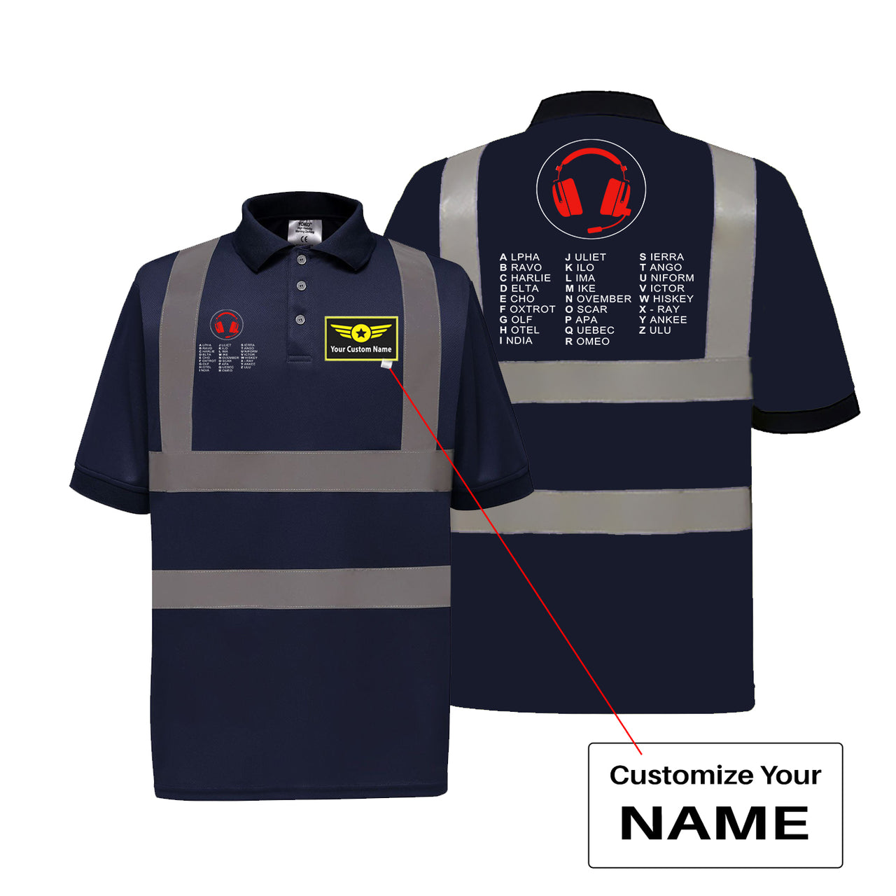 Aviation Alphabet 3 Designed Reflective Polo T-Shirts