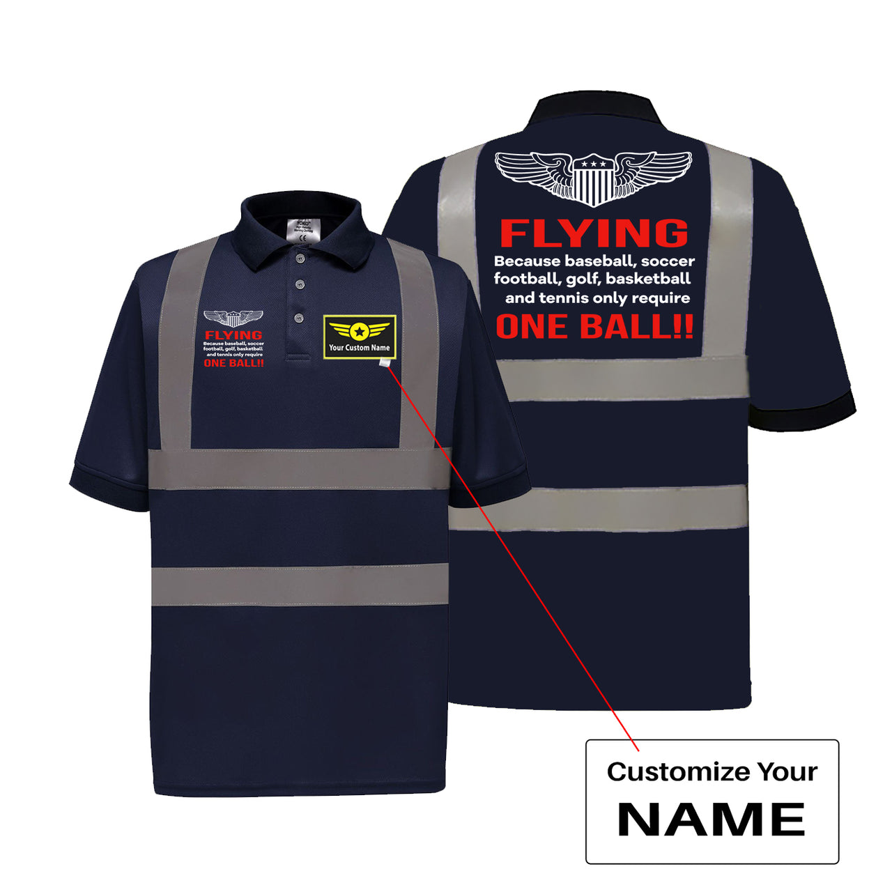 Flying One Ball Designed Reflective Polo T-Shirts