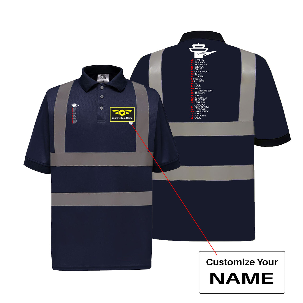 Aviation Alphabet Designed Reflective Polo T-Shirts