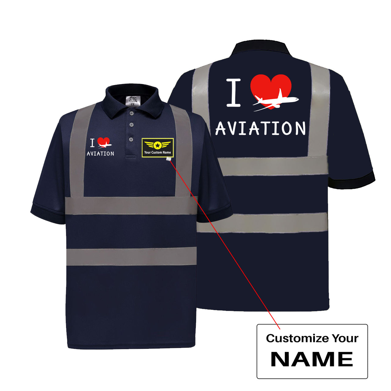 I Love Aviation Designed Reflective Polo T-Shirts