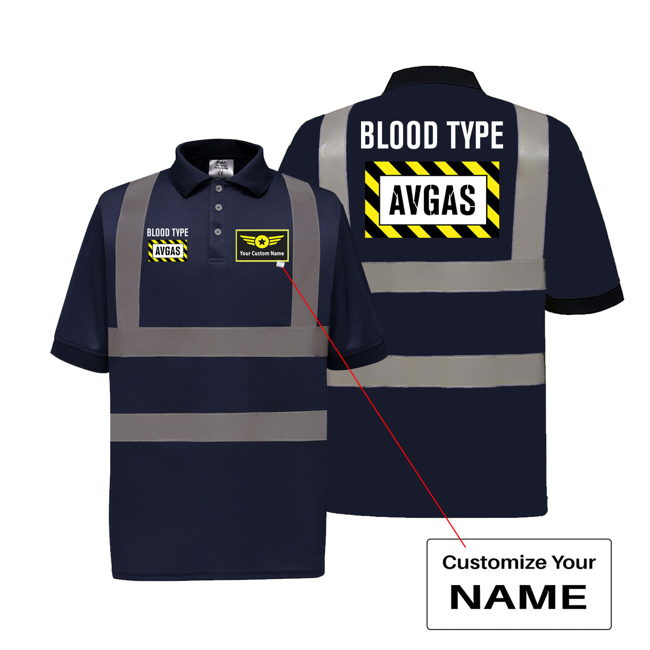 Blood Type AVGAS Designed Reflective Polo T-Shirts