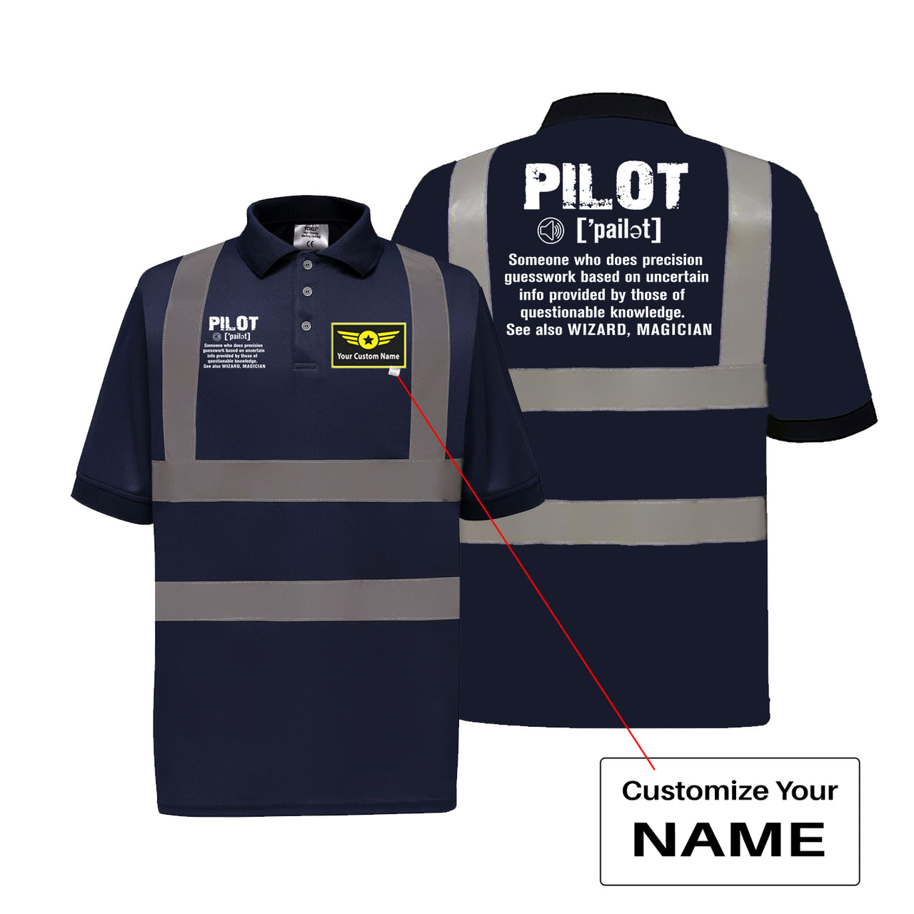 Pilot [Noun] Designed Reflective Polo T-Shirts