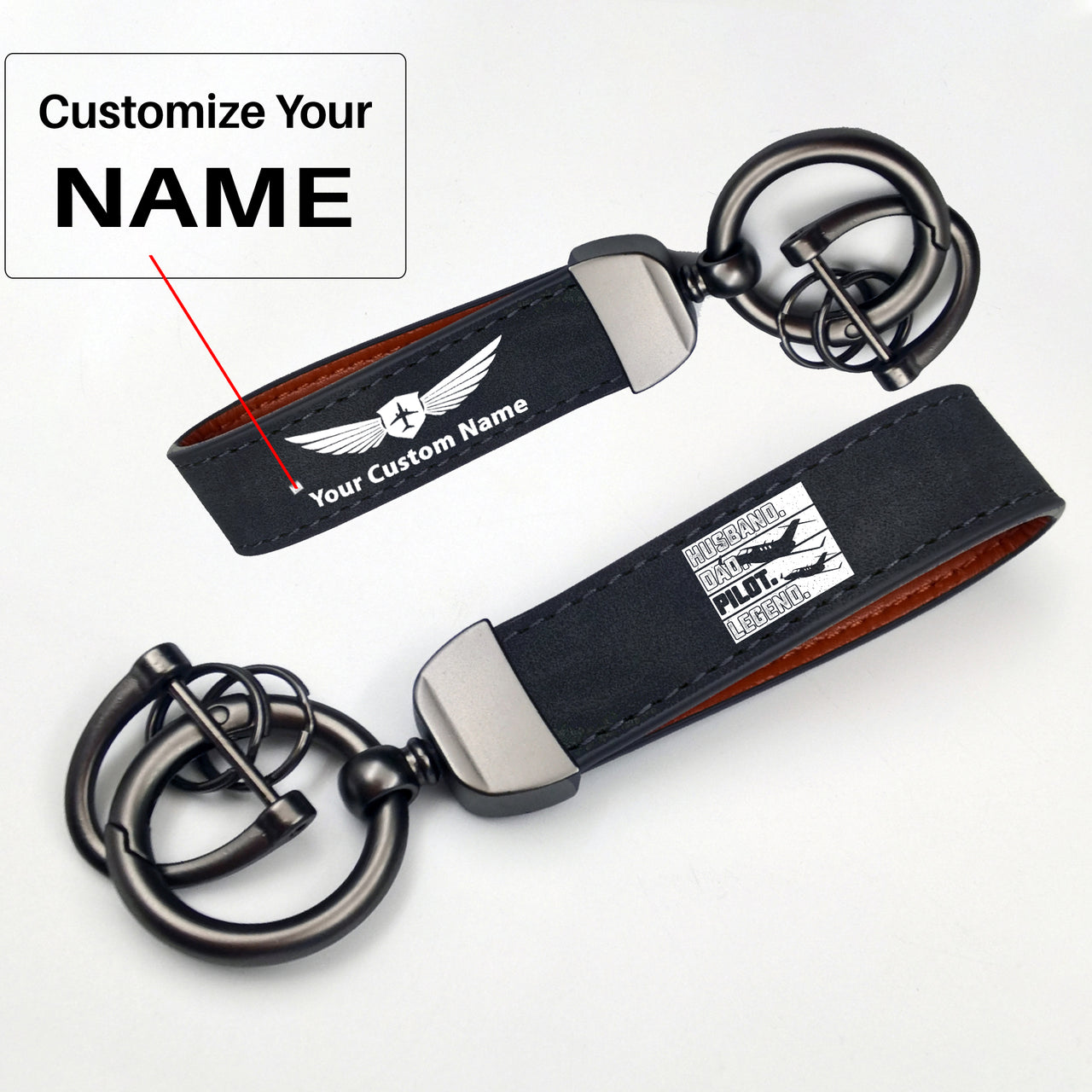 Husband & Dad & Pilot & Legend Design Horseshoe Buckle Key Chains