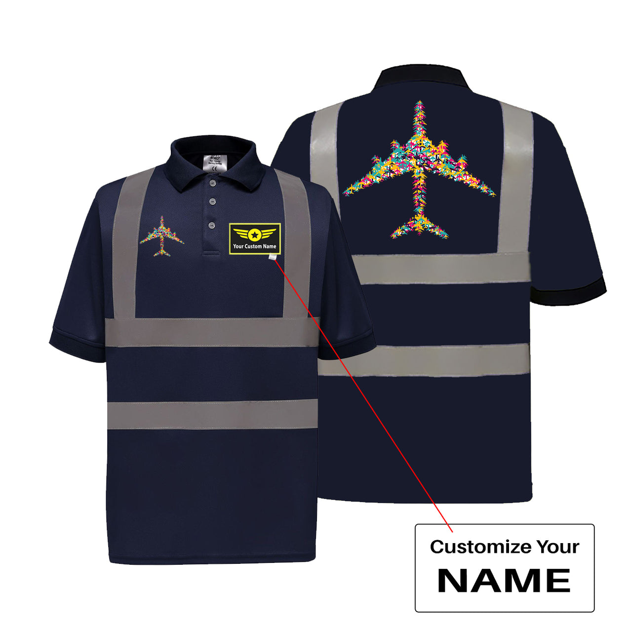 Colourful Airplane Designed Reflective Polo T-Shirts