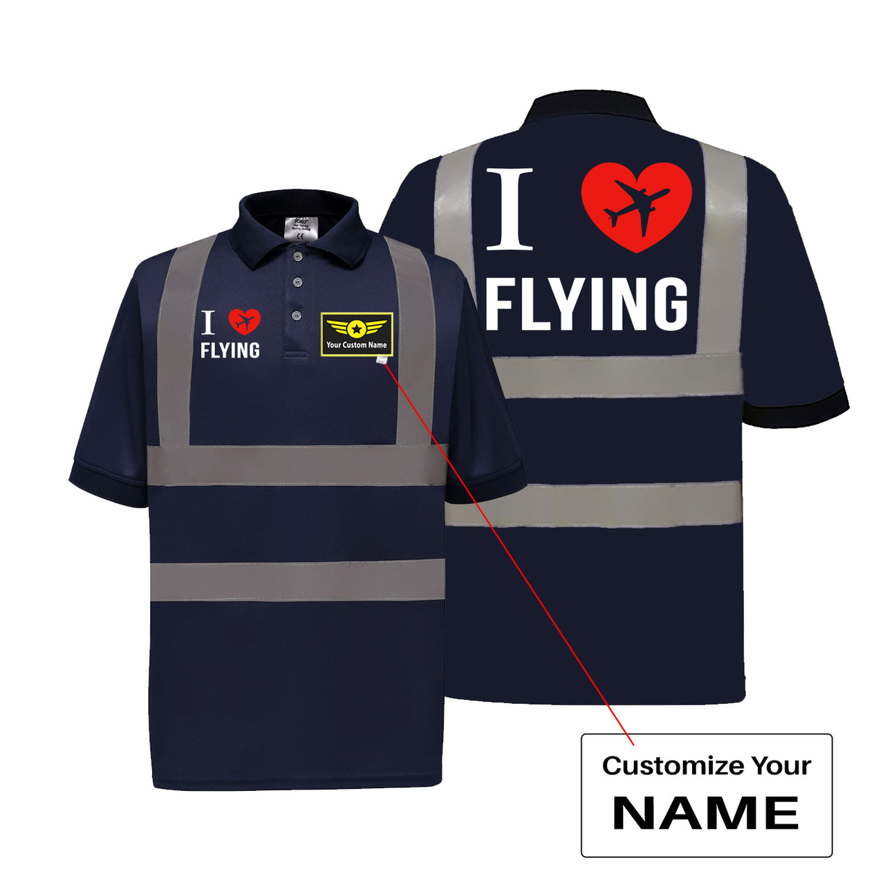 I Love Flying Designed Reflective Polo T-Shirts