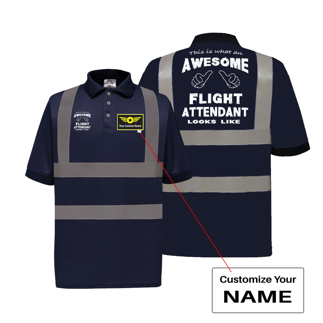 Flight Attendant Designed Reflective Polo T-Shirts