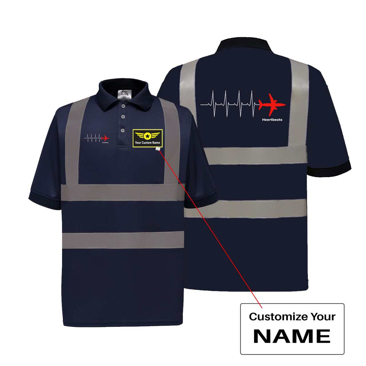 Aviation Heartbeats Designed Reflective Polo T-Shirts