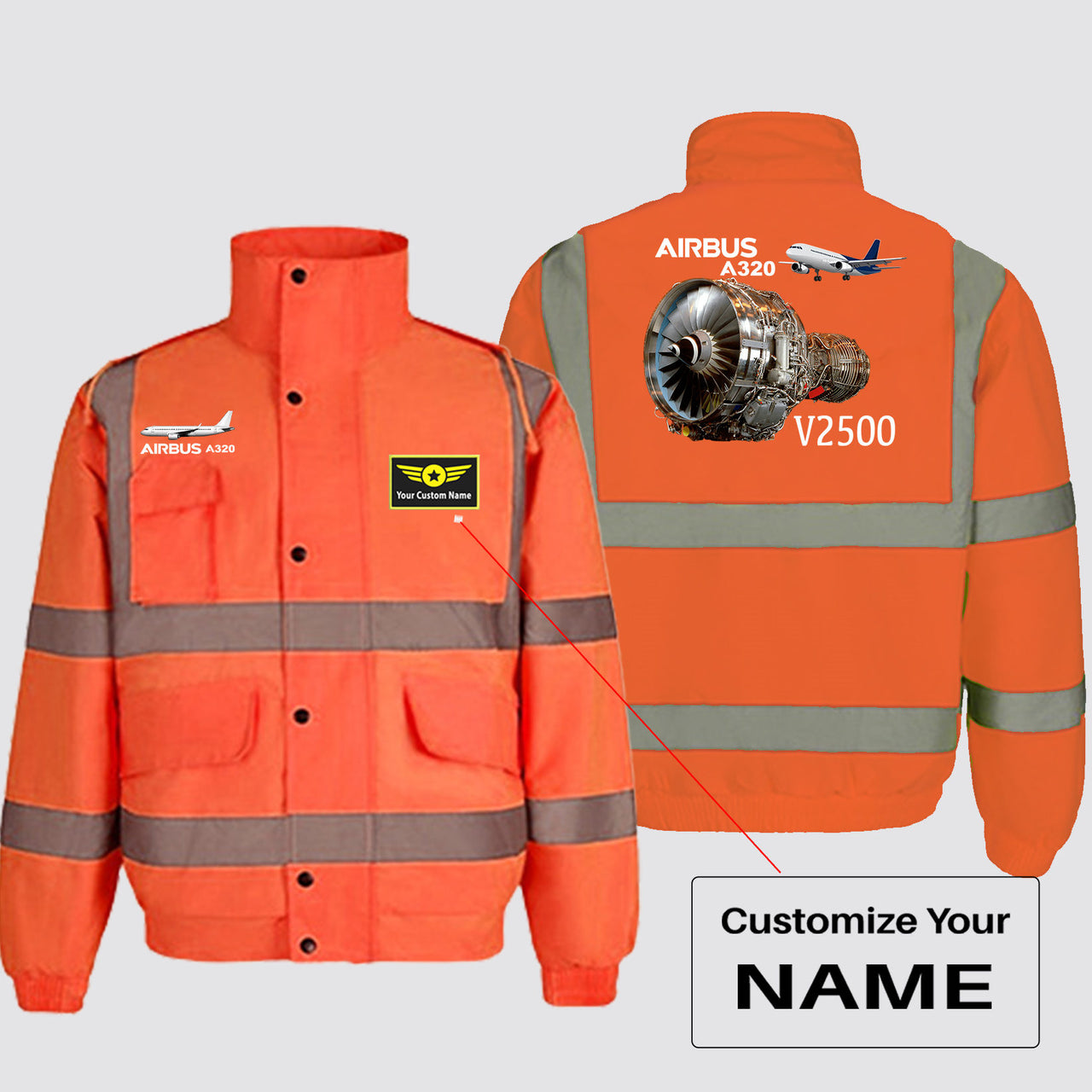 Airbus A320 & V2500 Engine Designed Reflective Winter Jackets