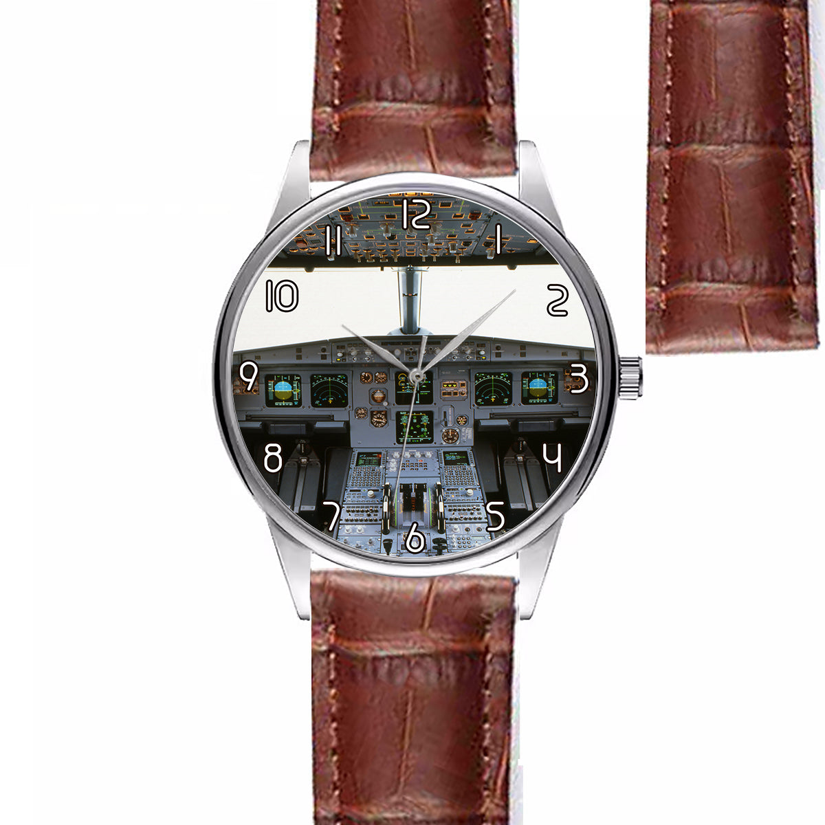 Airbus A320 Cockpit (Wide) Designed Fashion Leather Strap Watches