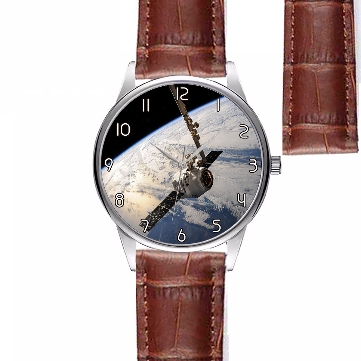 Airplane Flying over Big Buildings Designed Fashion Leather Strap Watches