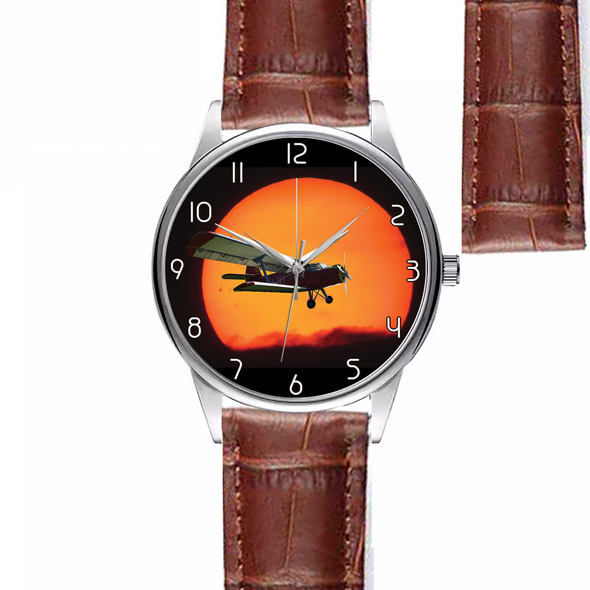 Amazing Antonov-2 With Sunset Designed Fashion Leather Strap Watches