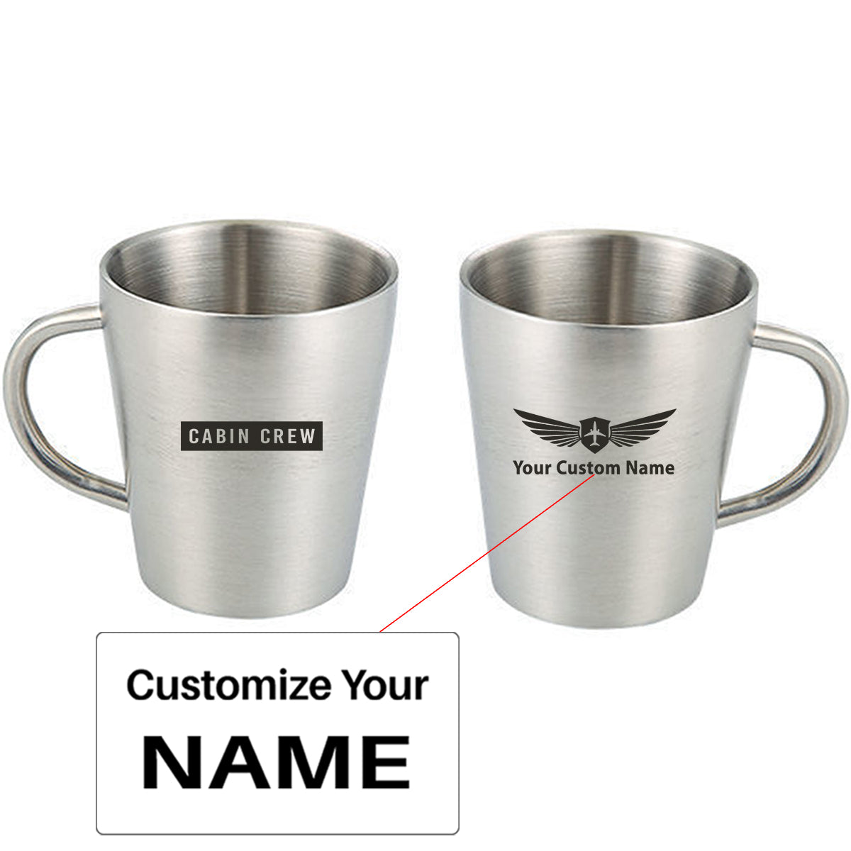 Cabin Crew Text Designed Stainless Steel Coffee Mugs