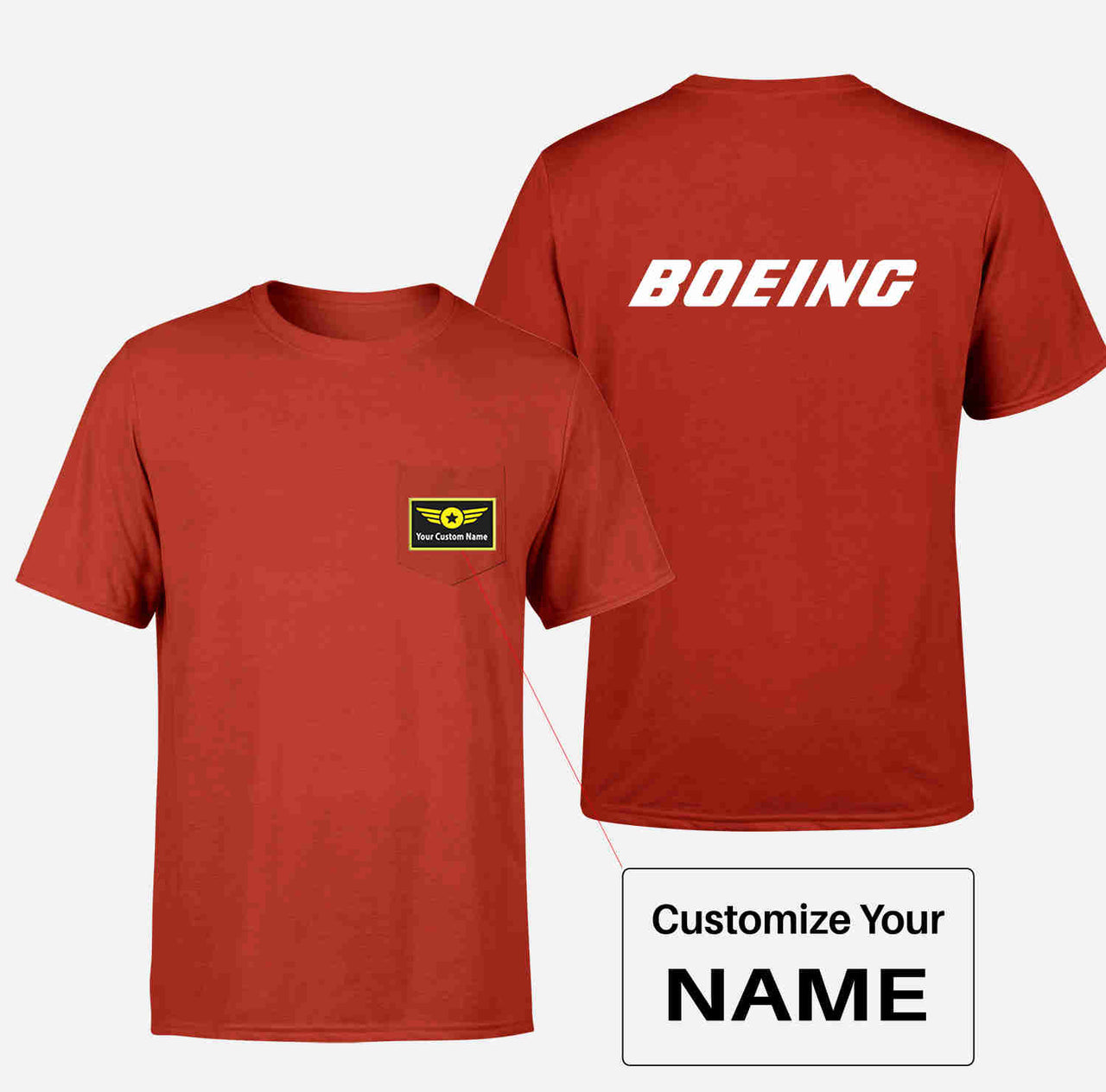 Boeing & Text Designed Pocket T-Shirts