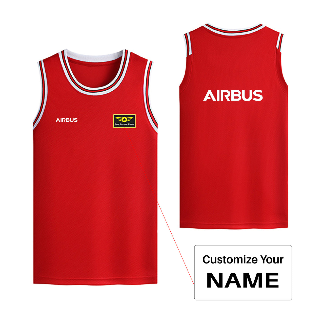 Airbus & Text Designed Basketball Style Sports Tank Tops