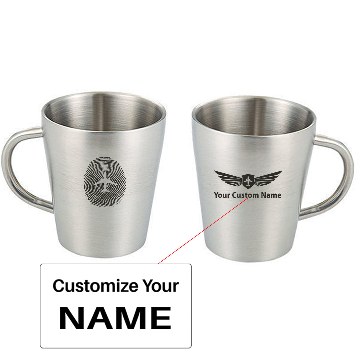 Aviation Finger Print Designed Stainless Steel Coffee Mugs