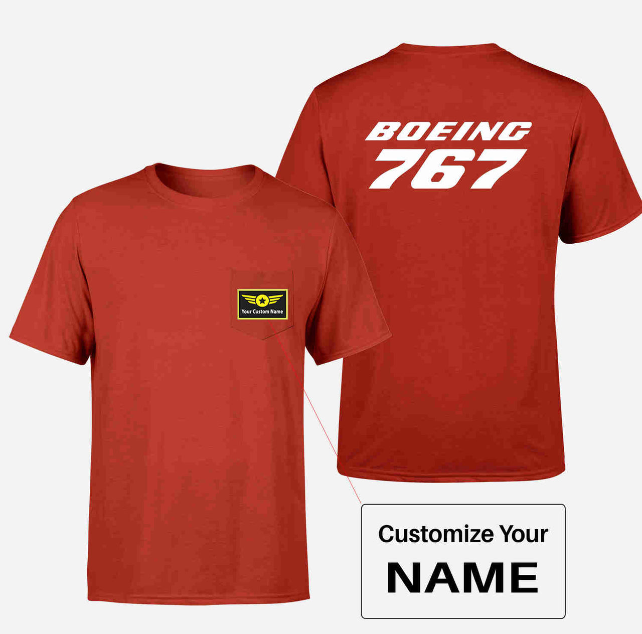 Boeing 767 & Text Designed Pocket T-Shirts