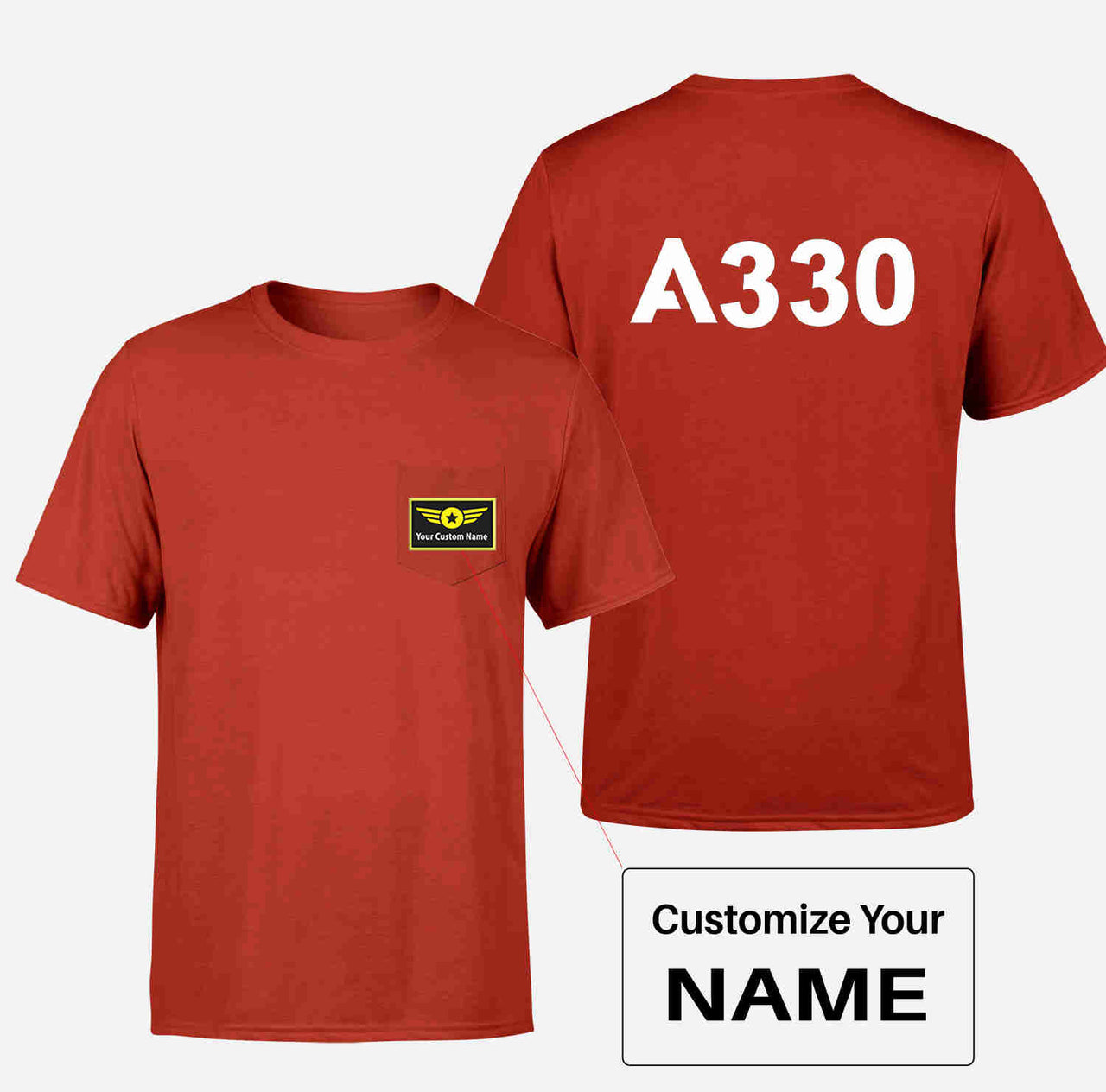 A330 Flat Text Designed Pocket T-Shirts