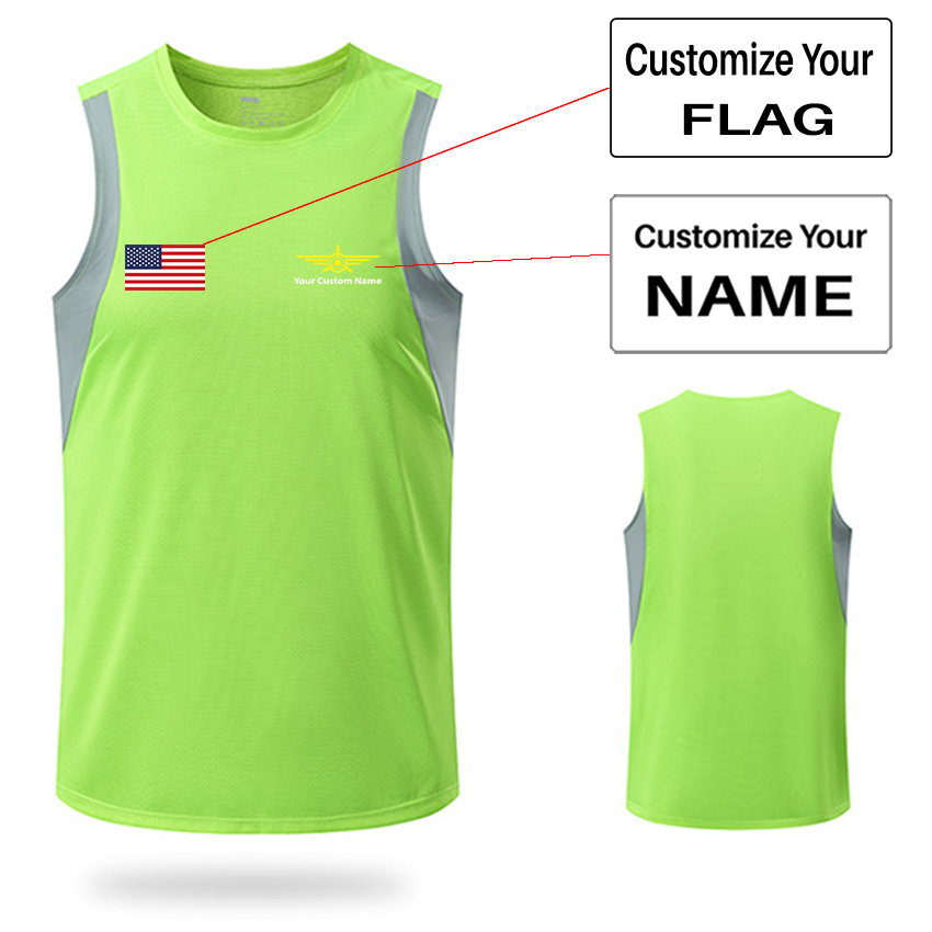 Your Custom Name & Flag (Badge 3) Designed Sleveless Quick Dry Sports Tank Tops