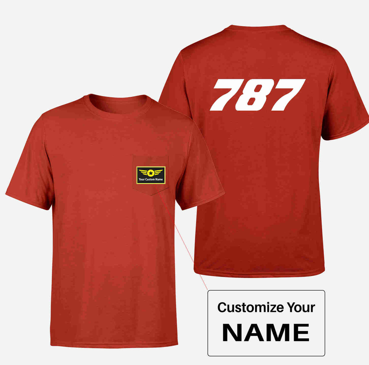 787 Flat Text Designed Pocket T-Shirts