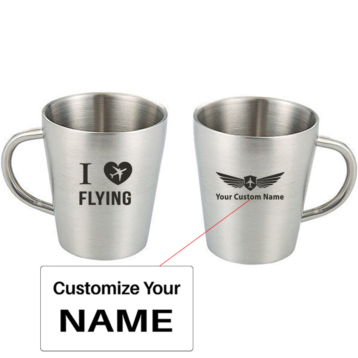 I Love Flying Designed Stainless Steel Coffee Mugs