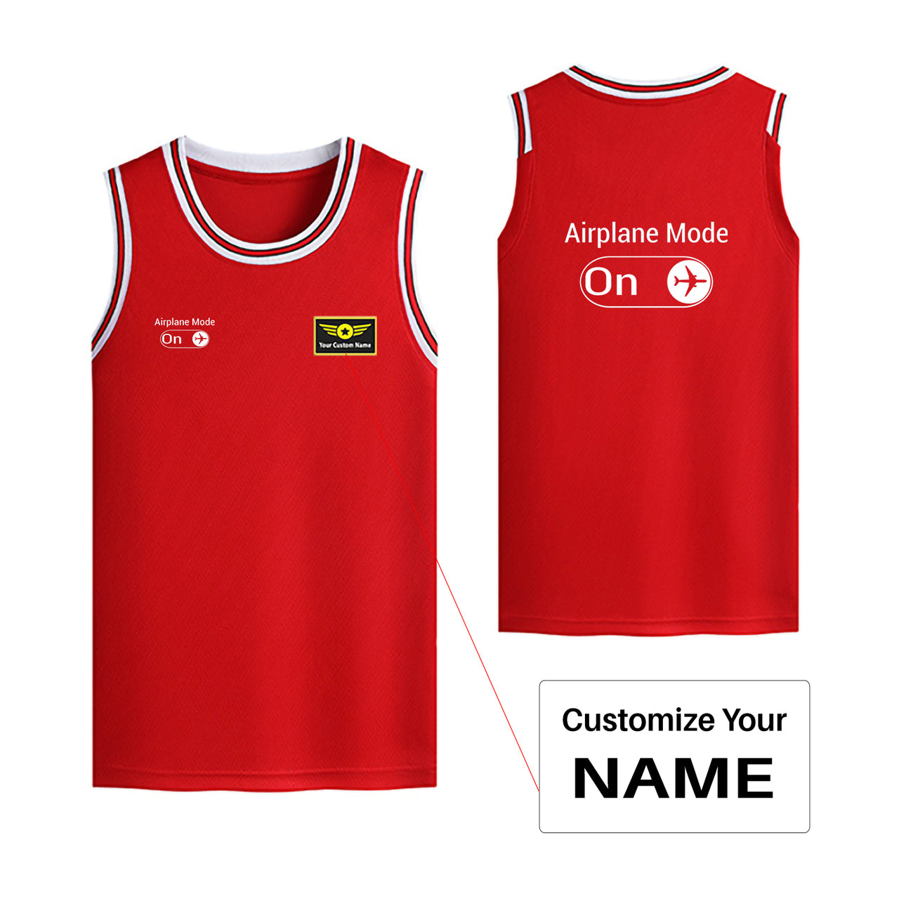 Airplane Mode On Designed Basketball Style Sports Tank Tops