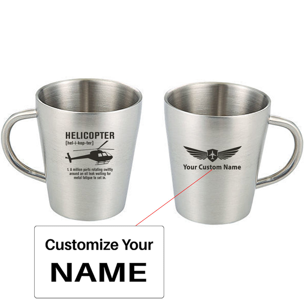 Helicopter [Noun] Designed Stainless Steel Coffee Mugs