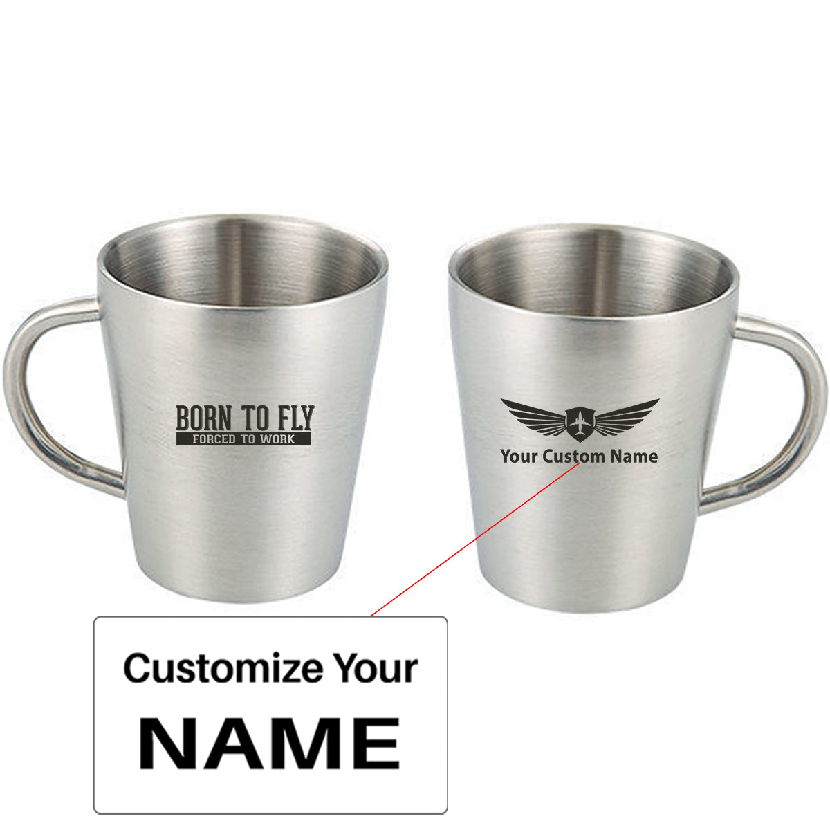 Born To Fly Forced To Work Designed Stainless Steel Coffee Mugs