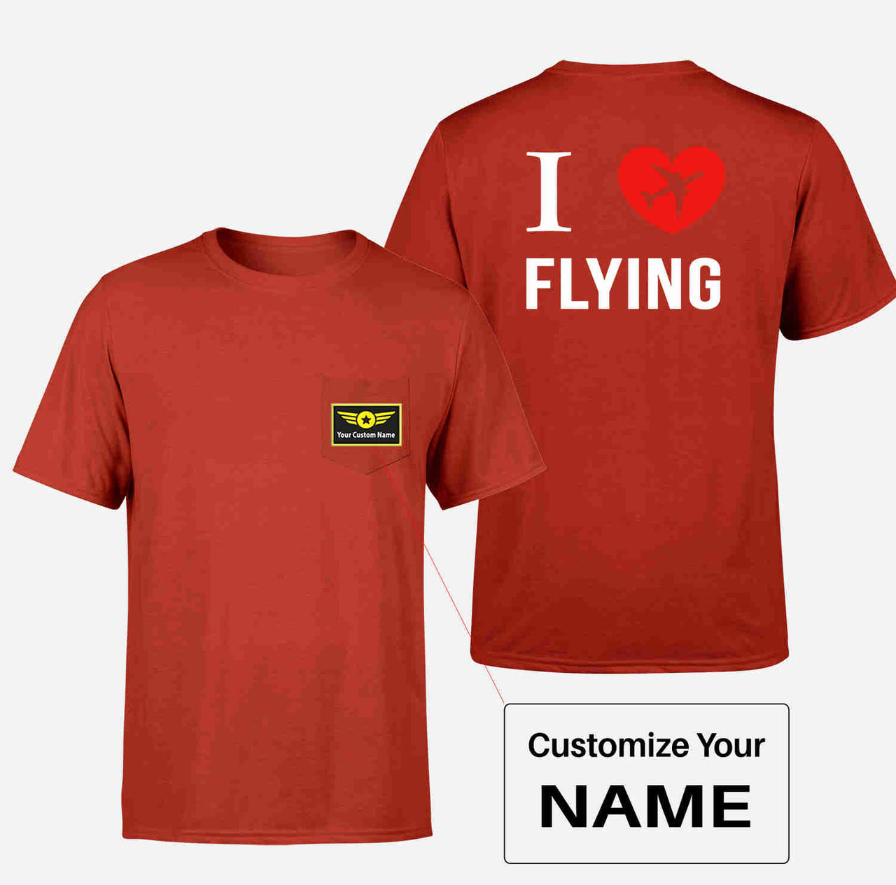 I Love Flying Designed Pocket T-Shirts