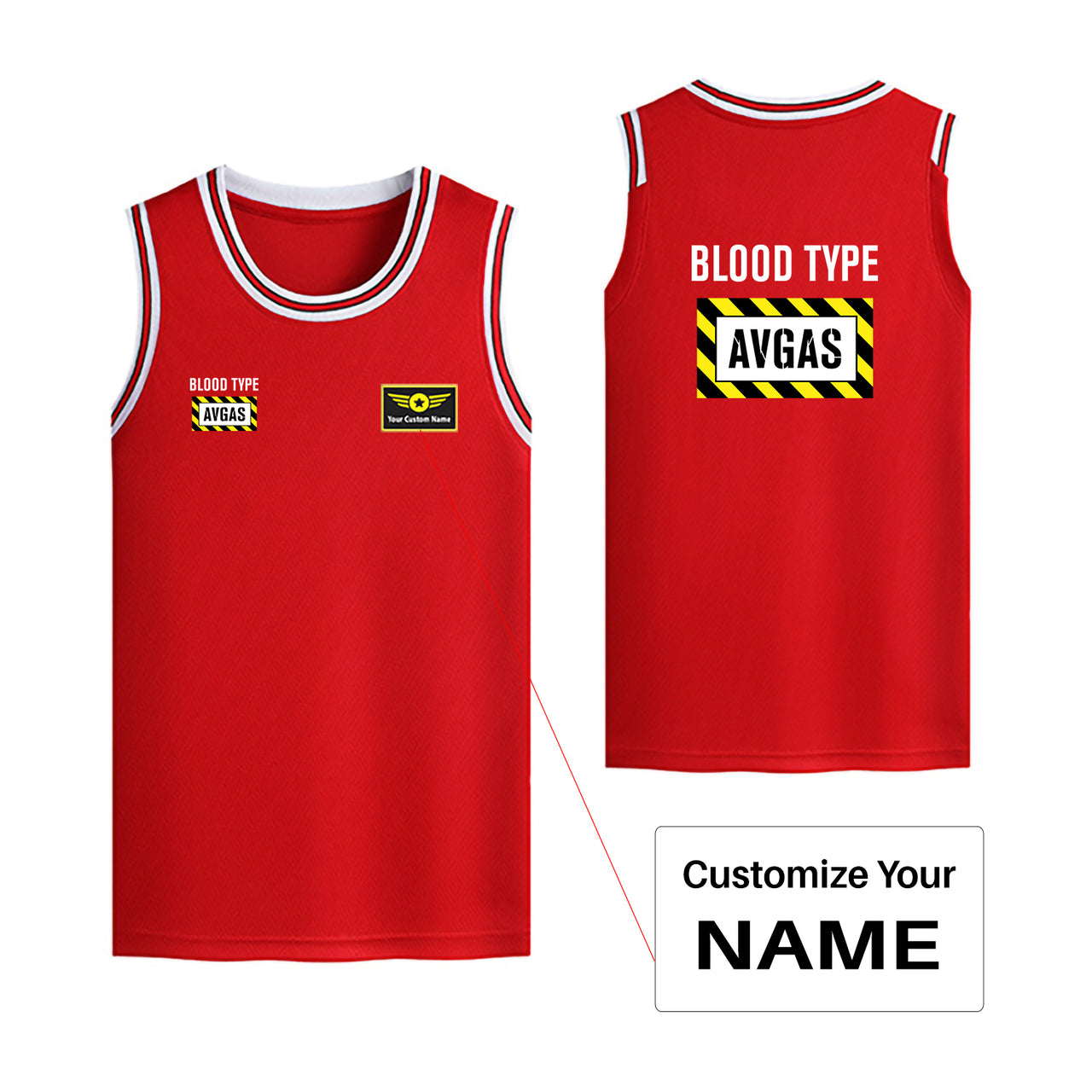 Blood Type AVGAS Designed Basketball Style Sports Tank Tops