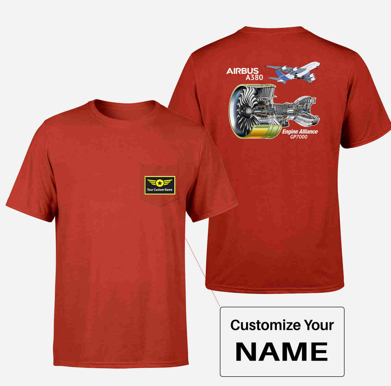 Airbus A380 & GP7000 Engine Designed Pocket T-Shirts