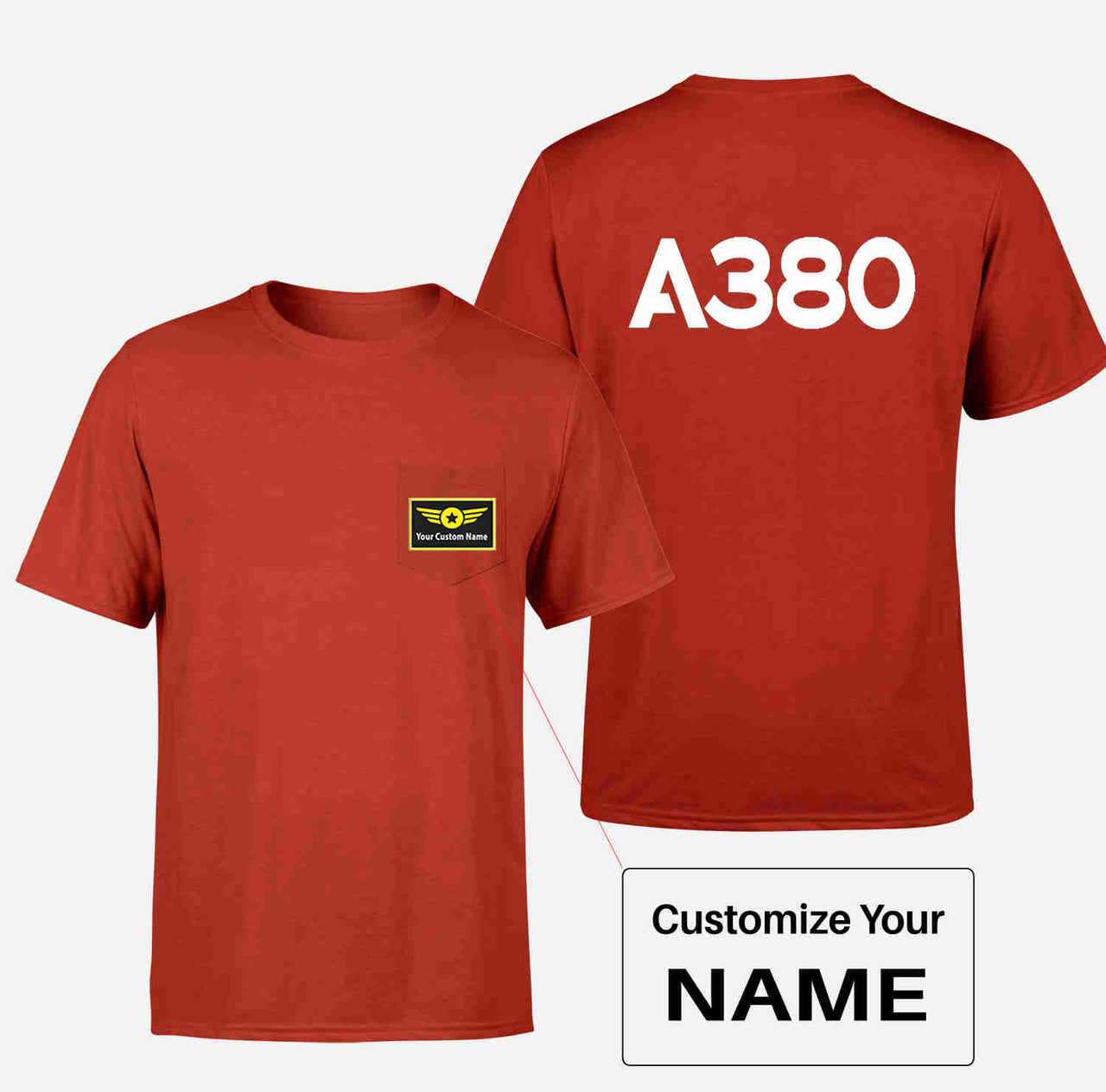 A380 Flat Text Designed Pocket T-Shirts